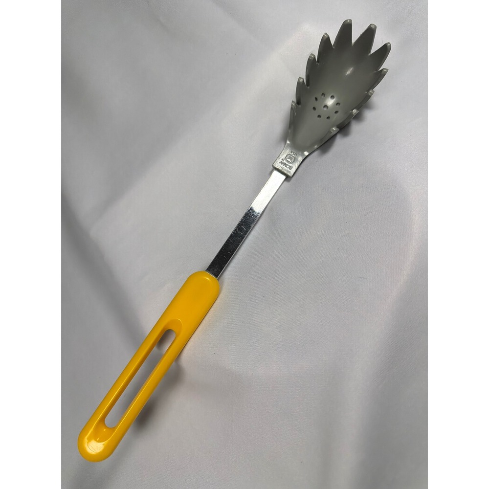 Bonny USA Spaghetti Server Pasta Spoon Yellow Chrome Vintage Kitchen Tool 13in